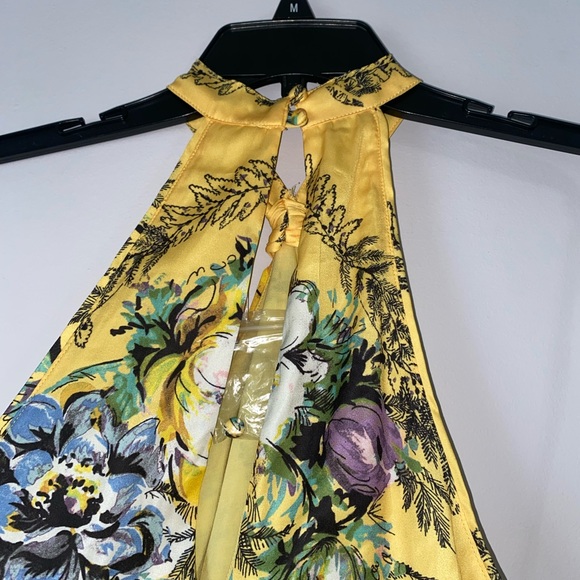 Free People Higher Love Halter Top Yellow Floral Silky Sleeveless Top - Picture 7 of 9
